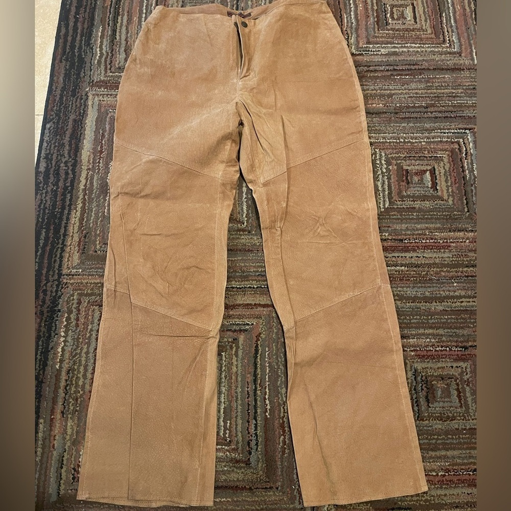 Hypo Active Women's Leather Pants Brown 14 Flat Front Lined Logo